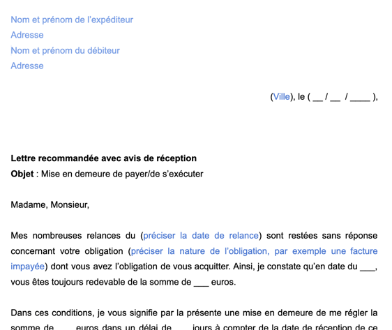 Image Lettre de mise en demeure