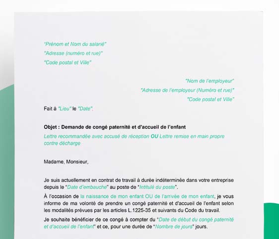 Lettre de congé paternité