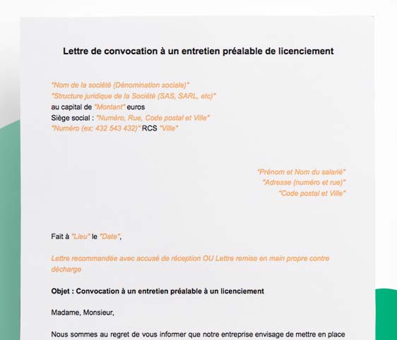 Lettre de convocation à un entretien préalable de licenciement