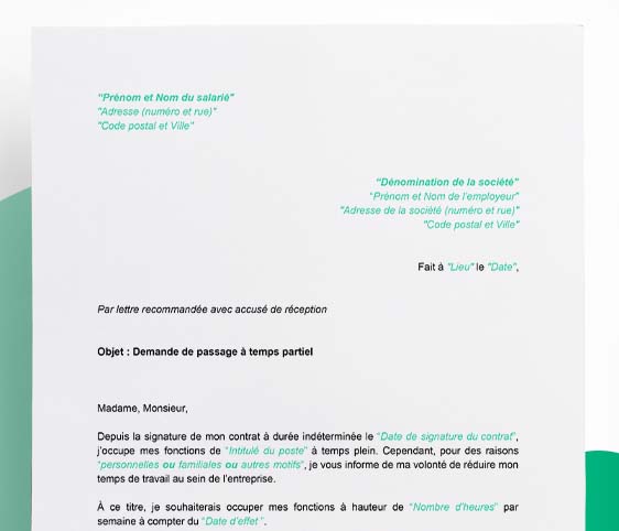 Lettre de demande de temps partiel