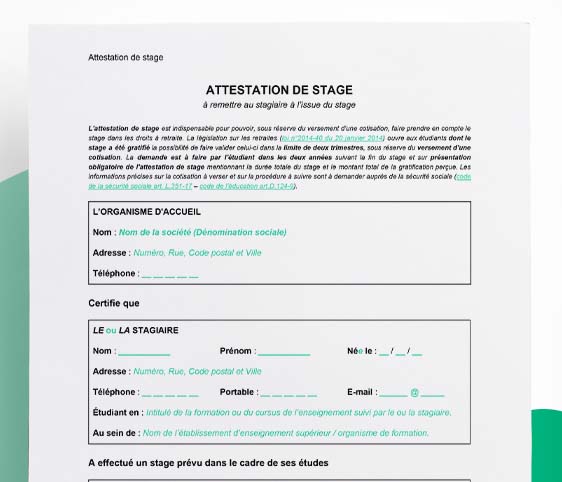 Modèle d'attestation de stage