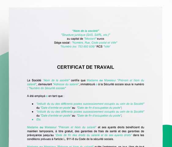 Modèle de certificat de travail