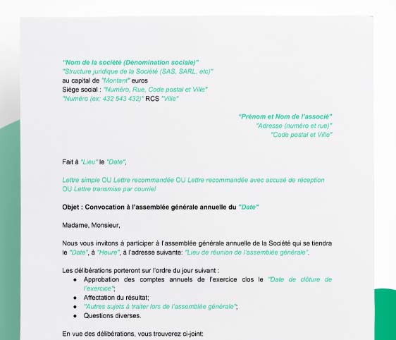 Modèle de convocation à l'Assemblée générale