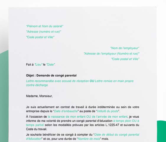 Modèle de lettre de congé parental