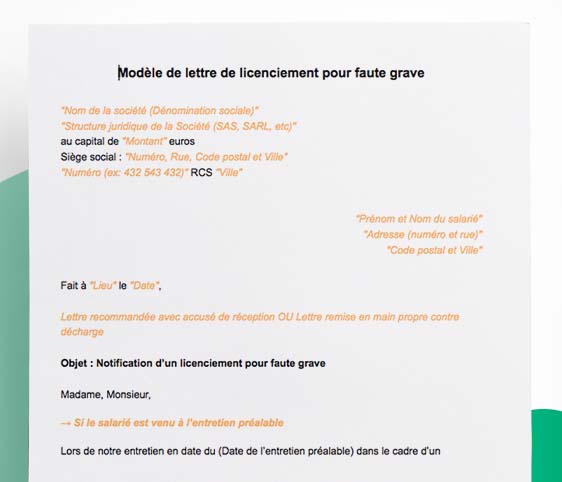 Modèle de lettre de licenciement pour faute grave