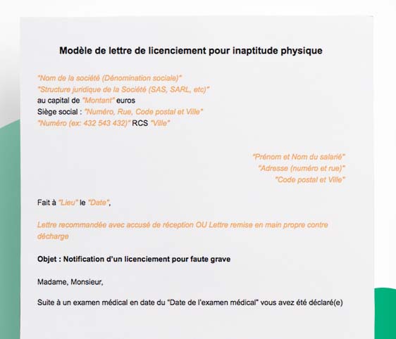 Modèle de lettre de licenciement pour inaptitude physique