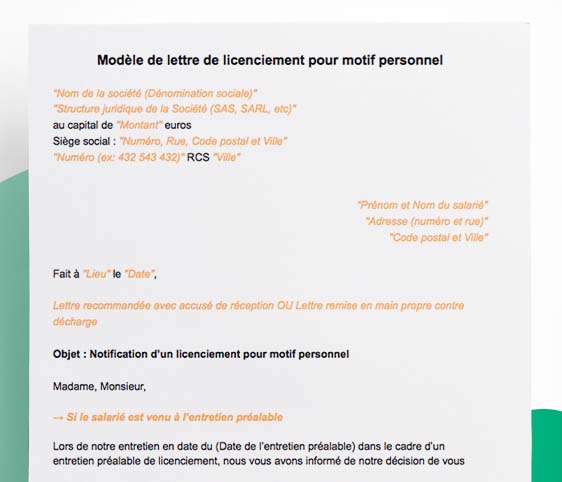 Modèle de lettre de licenciement pour motif personnel