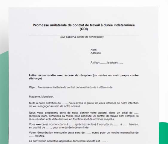 Modèle de promesse d'embauche d'un salarié