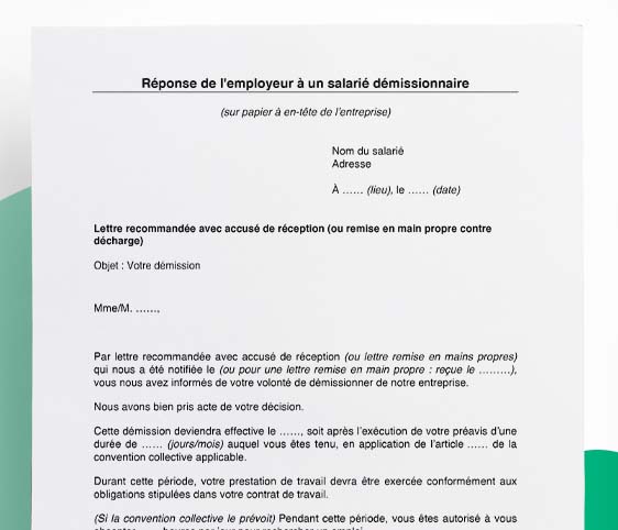 Modèle de réponse de l'employeur à un salarié démissionnaire