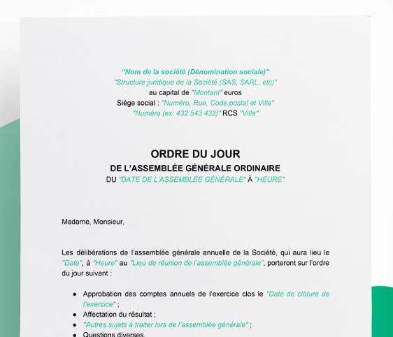 Ordre du jour pour l'Assemblée générale