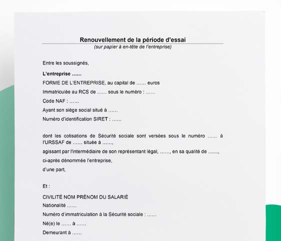 Renouvellement de la période d'essai